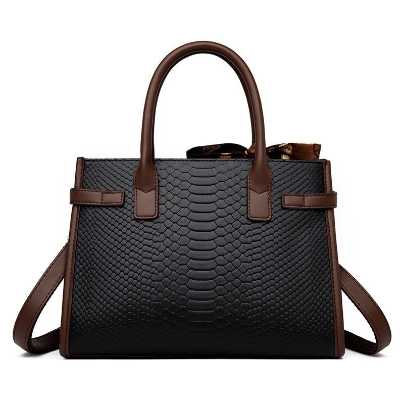 Women's Embossed Snakeskin Leather Briefcase Tote Bag
