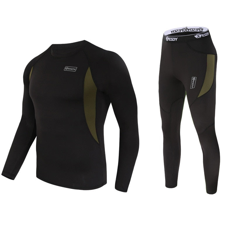 Men's Tactical Thermal Compression Set – Fleece-Lined Quick-Dry Long Sleeve Top & Pants