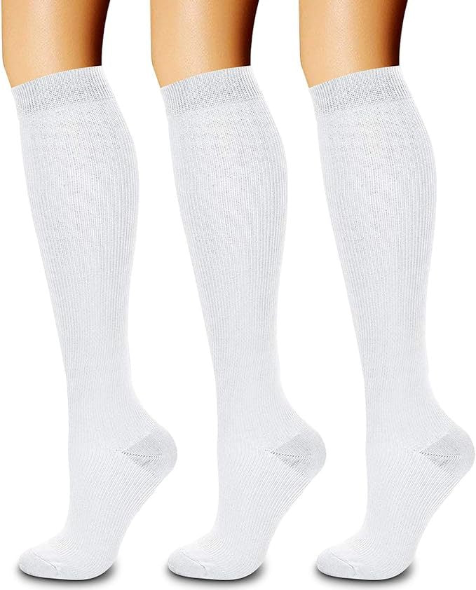 Sports Compression Socks – Long Tube Calf Socks for Running, Cycling & Skipping Rope (3 Double Pack)