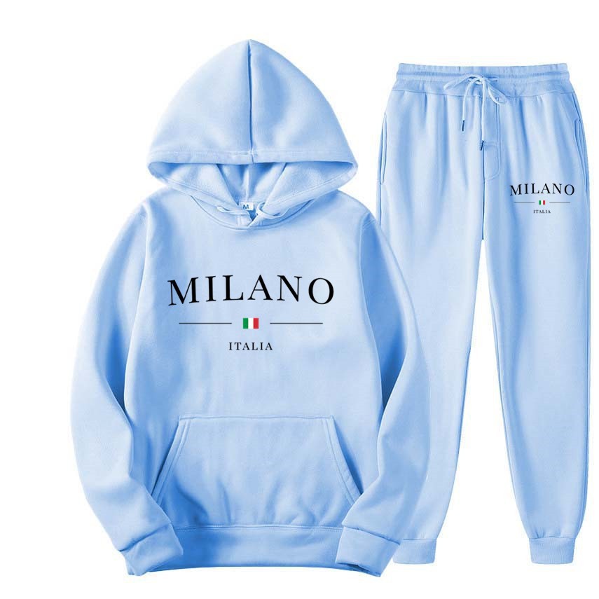 Unisex Fleece-Lined Letter Print Hoodie & Sweatpants Set