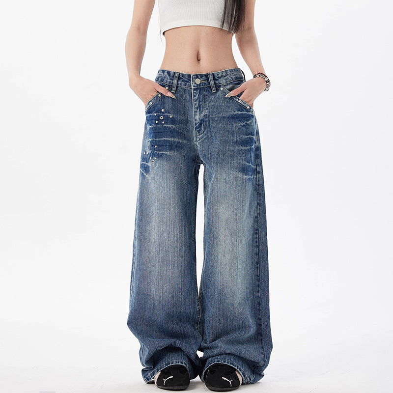 Women's High Waist Wide Leg Washed Denim Jeans