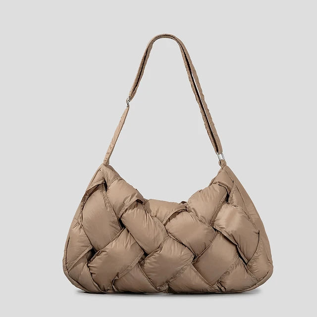 Women's Woven Padded Puffer Shoulder Tote Bag