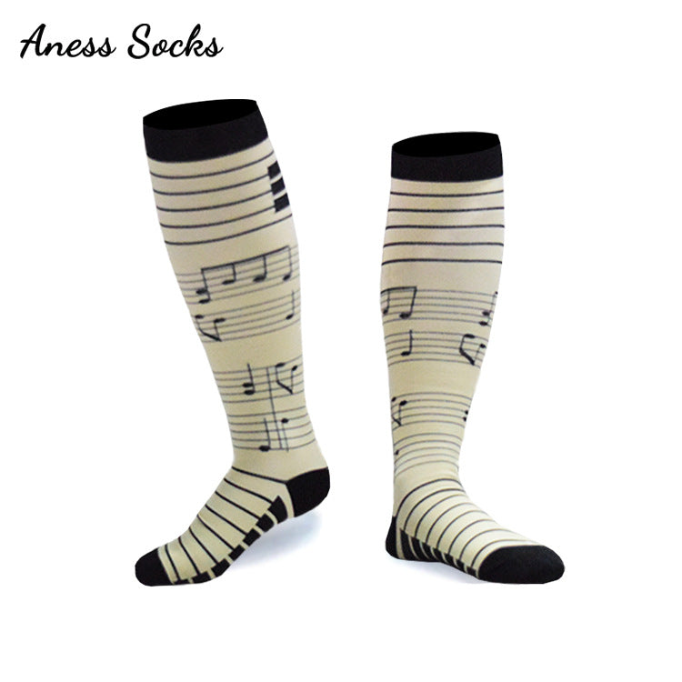 Unisex Patterned Graduated Compression Socks 15-25mmHg – Fun Print Long Tube Sport Socks