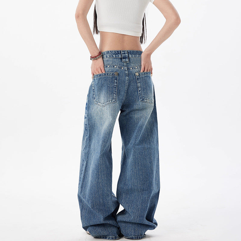 Women's High Waist Wide Leg Washed Denim Jeans
