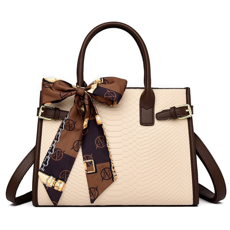 Women's Embossed Snakeskin Leather Briefcase Tote Bag