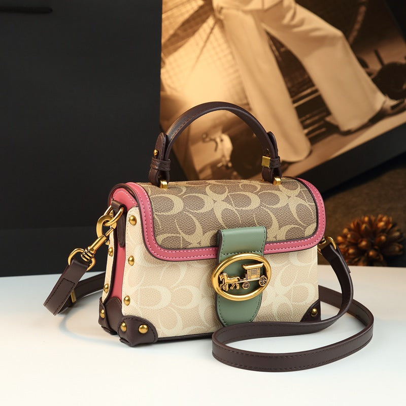 Magenta Mini Leather Crossbody Square Bag
