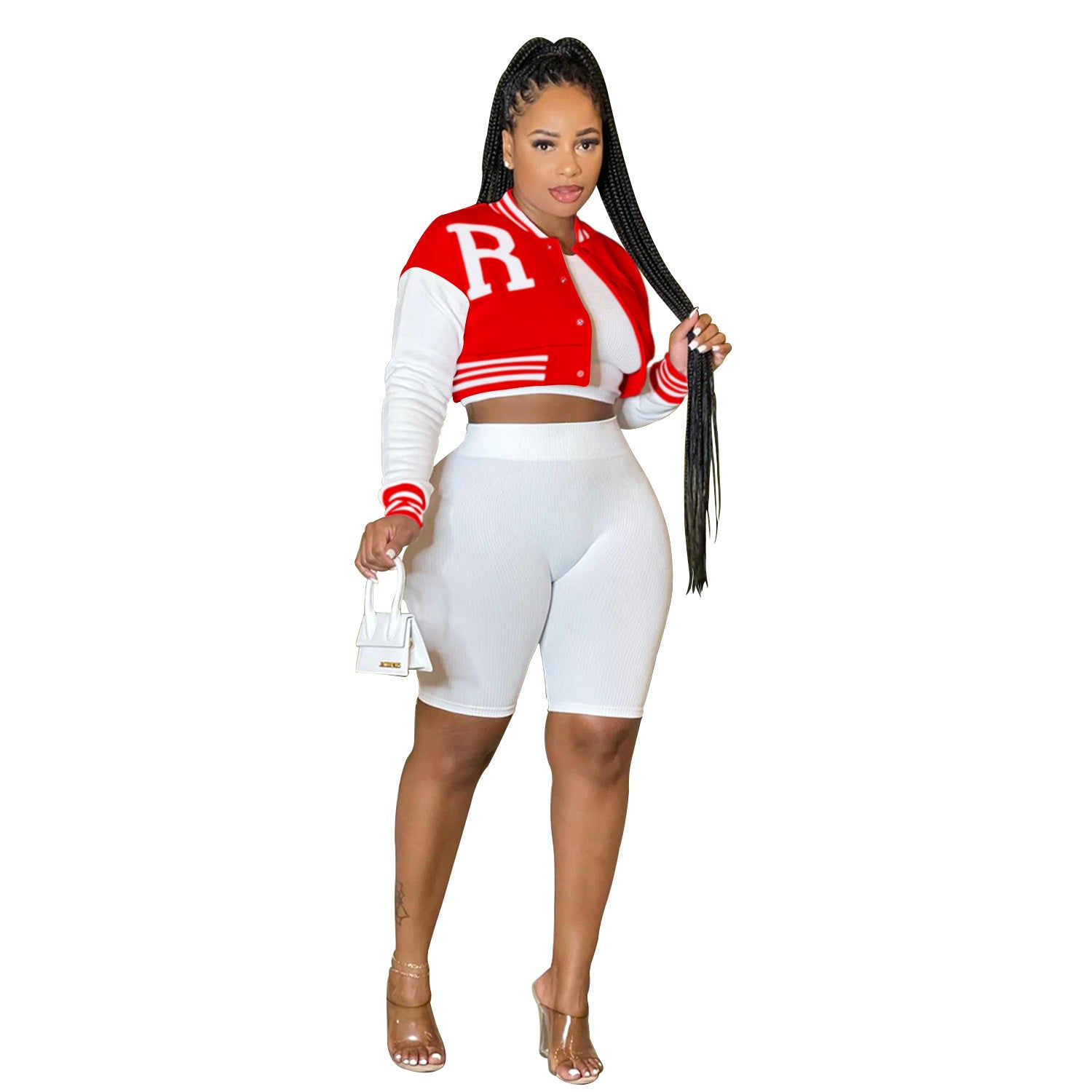 Women's Long-Sleeve Crop Top & Shorts 3-Piece Set