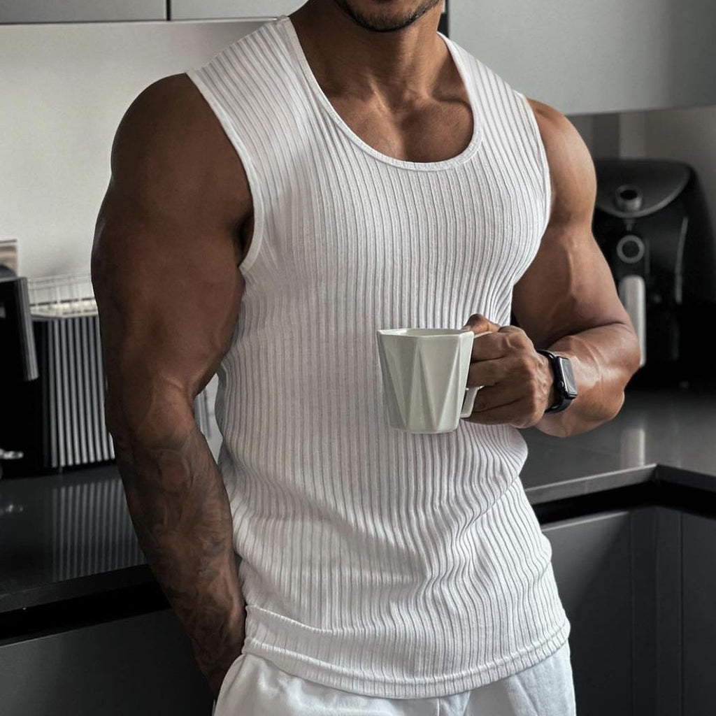 Men's Vertical Stripe Knit Sports Tank Top – Sleeveless Fitness Vest
