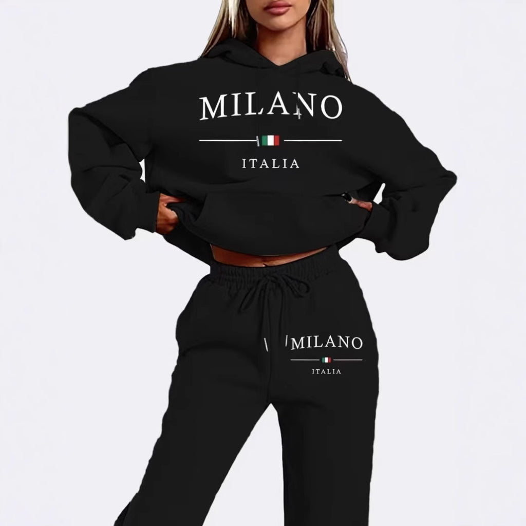 Unisex Fleece-Lined Letter Print Hoodie & Sweatpants Set