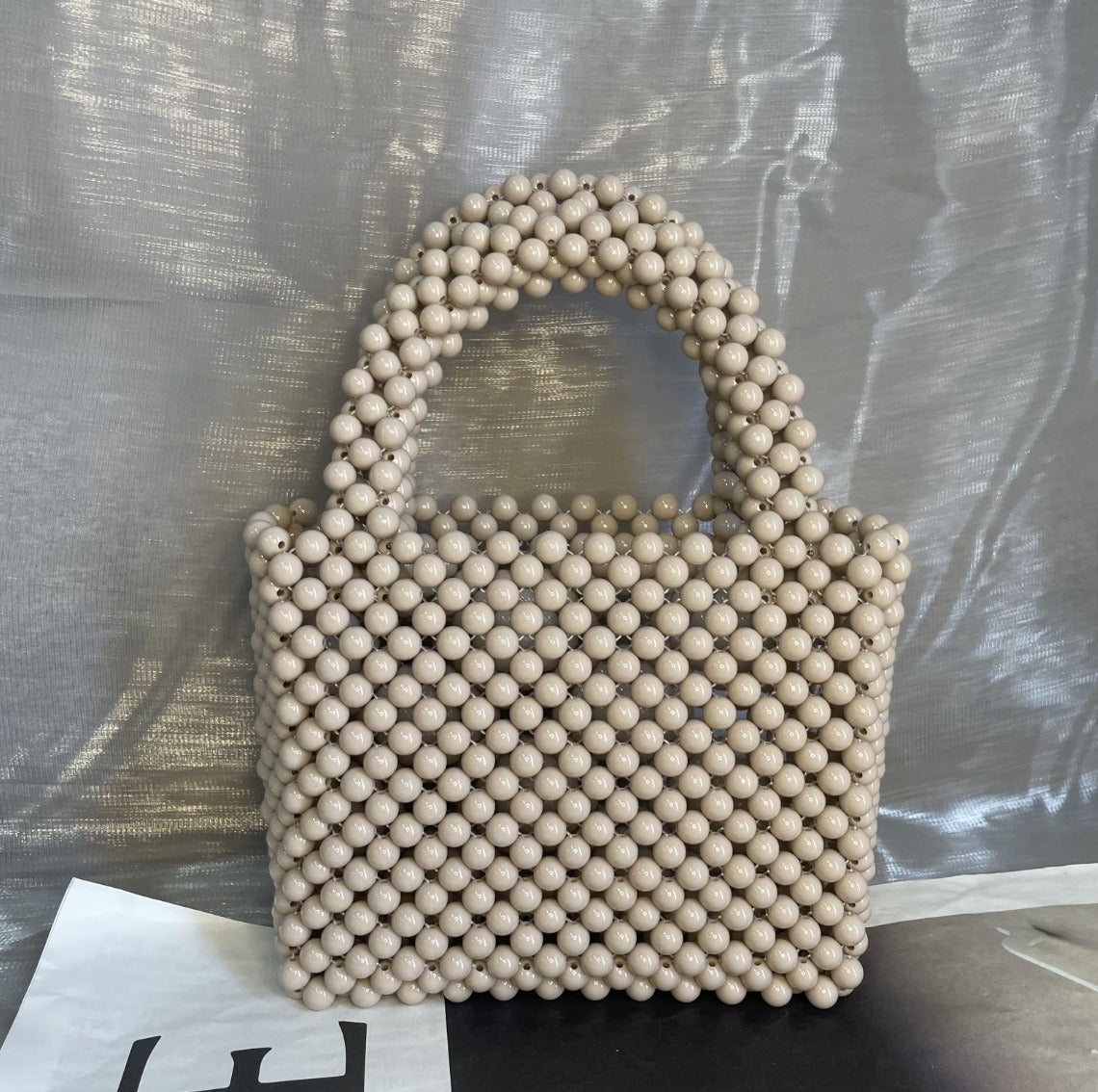 Solid Colour Beaded Handbag