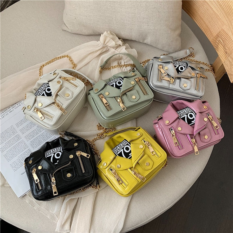 Women's Rivet Chain Motorcycle Shoulder Bag – Leather Messenger Bag