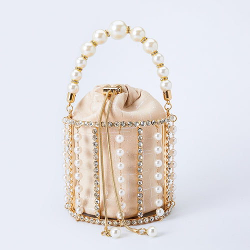 Handmade Diamond Pearl Bucket Clutch