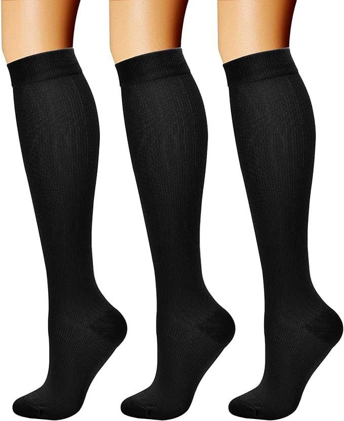 Sports Compression Socks – Long Tube Calf Socks for Running, Cycling & Skipping Rope (3 Double Pack)