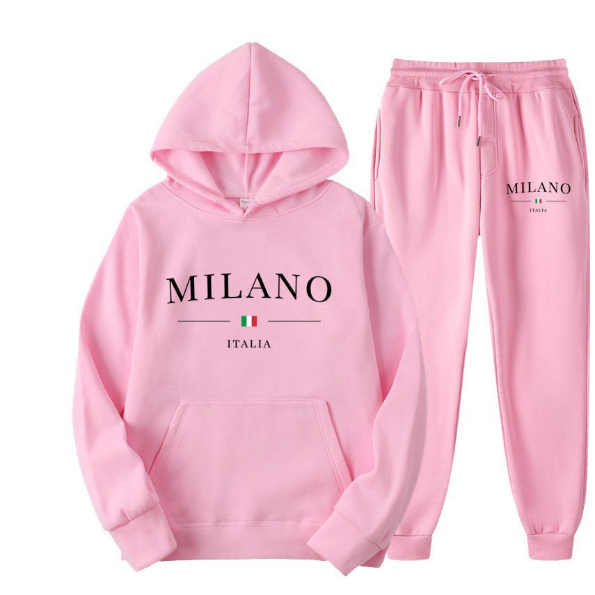 Unisex Fleece-Lined Letter Print Hoodie & Sweatpants Set