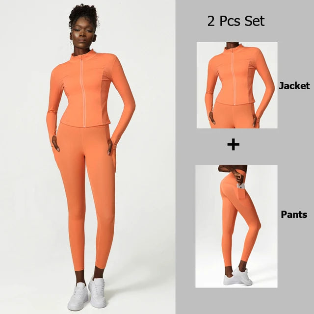 Women's Quick-Dry Fitness Suit — Zip Jacket & Leggings Set (Plus Size)