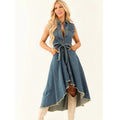 Women's Sleeveless Denim Dress — Irregular Hem Street Fashion Midi Dress