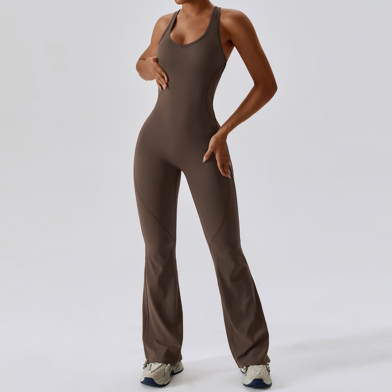Women's Sleeveless Slim Fit Long Pants Jumpsuit — Full-Length Fitted Bodysuit