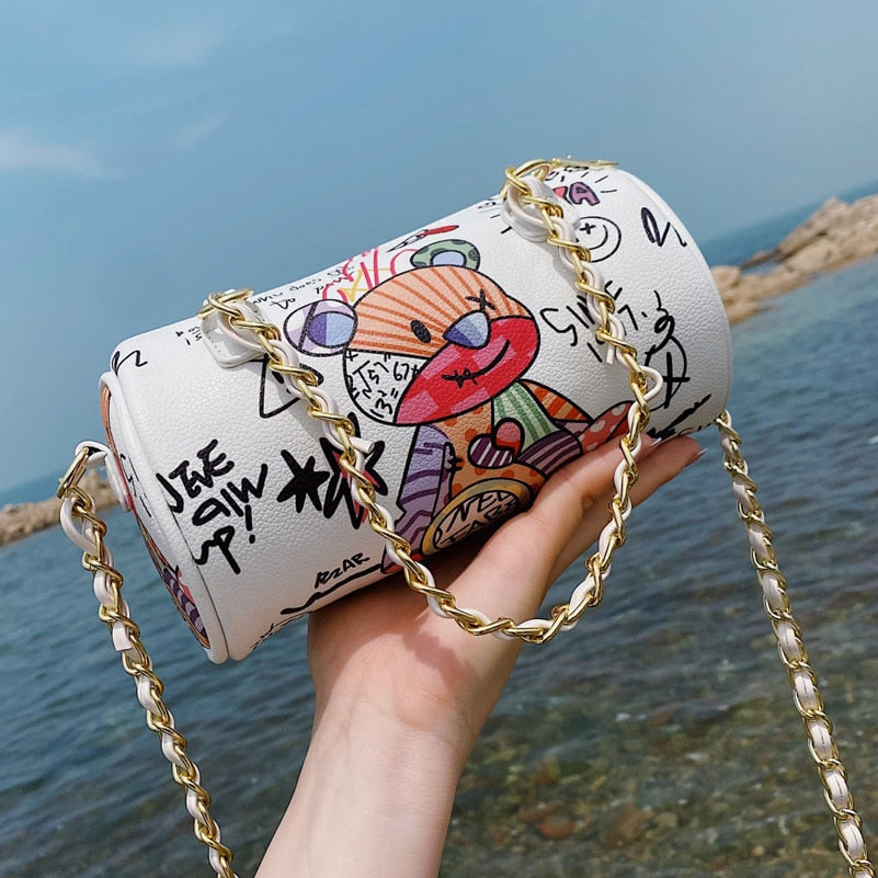 Graffiti Cylindrical Crossbody Bag
