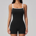 Women's Square Collar Backless Shorts Jumpsuit — Sleeveless Fitness Romper