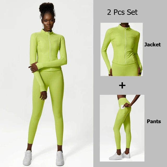 Women's Quick-Dry Fitness Suit — Zip Jacket & Leggings Set (Plus Size)