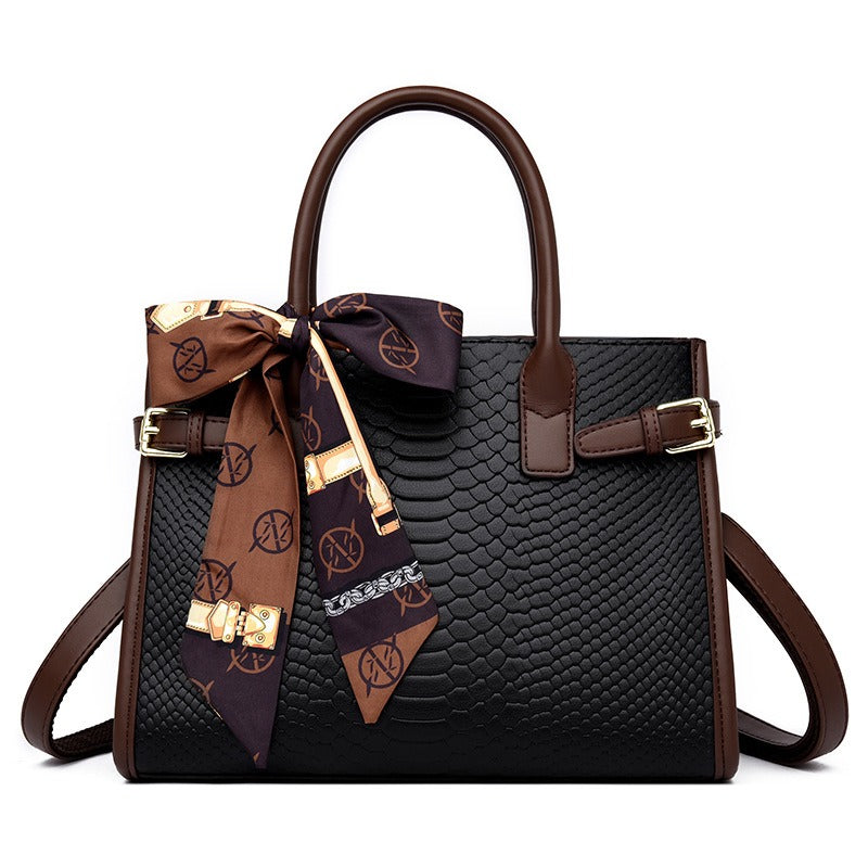 Women's Embossed Snakeskin Leather Briefcase Tote Bag