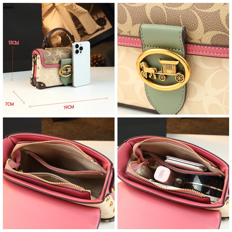 Magenta Mini Leather Crossbody Square Bag