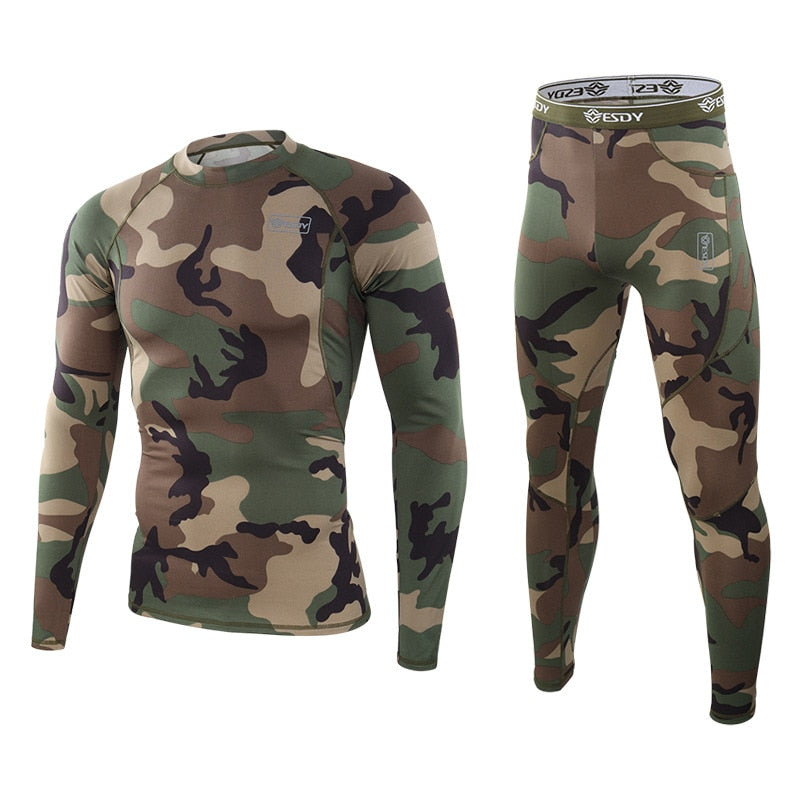 Men's Tactical Thermal Compression Set – Fleece-Lined Quick-Dry Long Sleeve Top & Pants