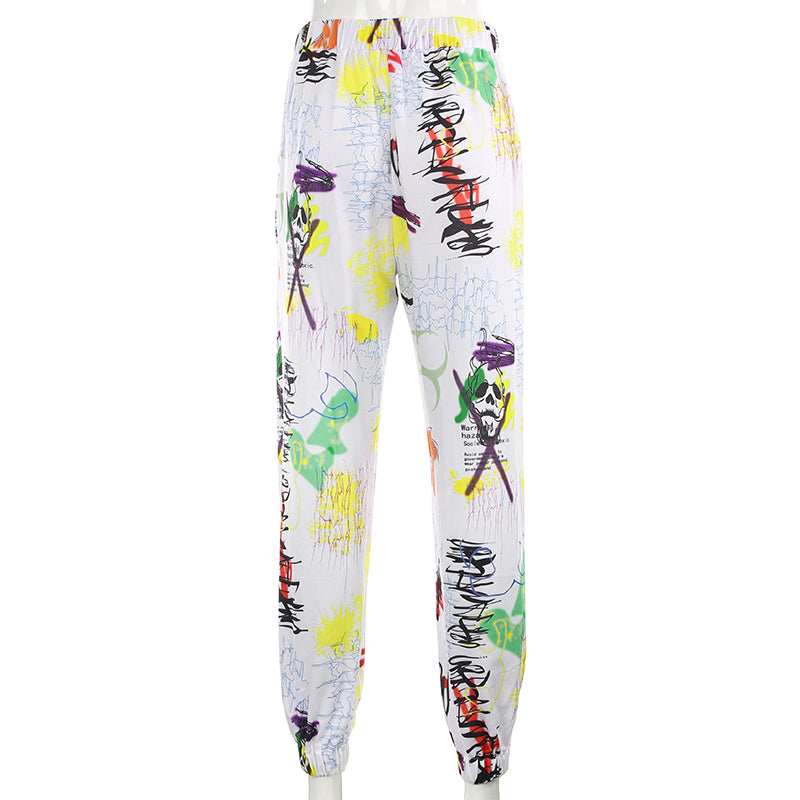 Women's Graffiti Print Baggy Cargo Jogger Pants