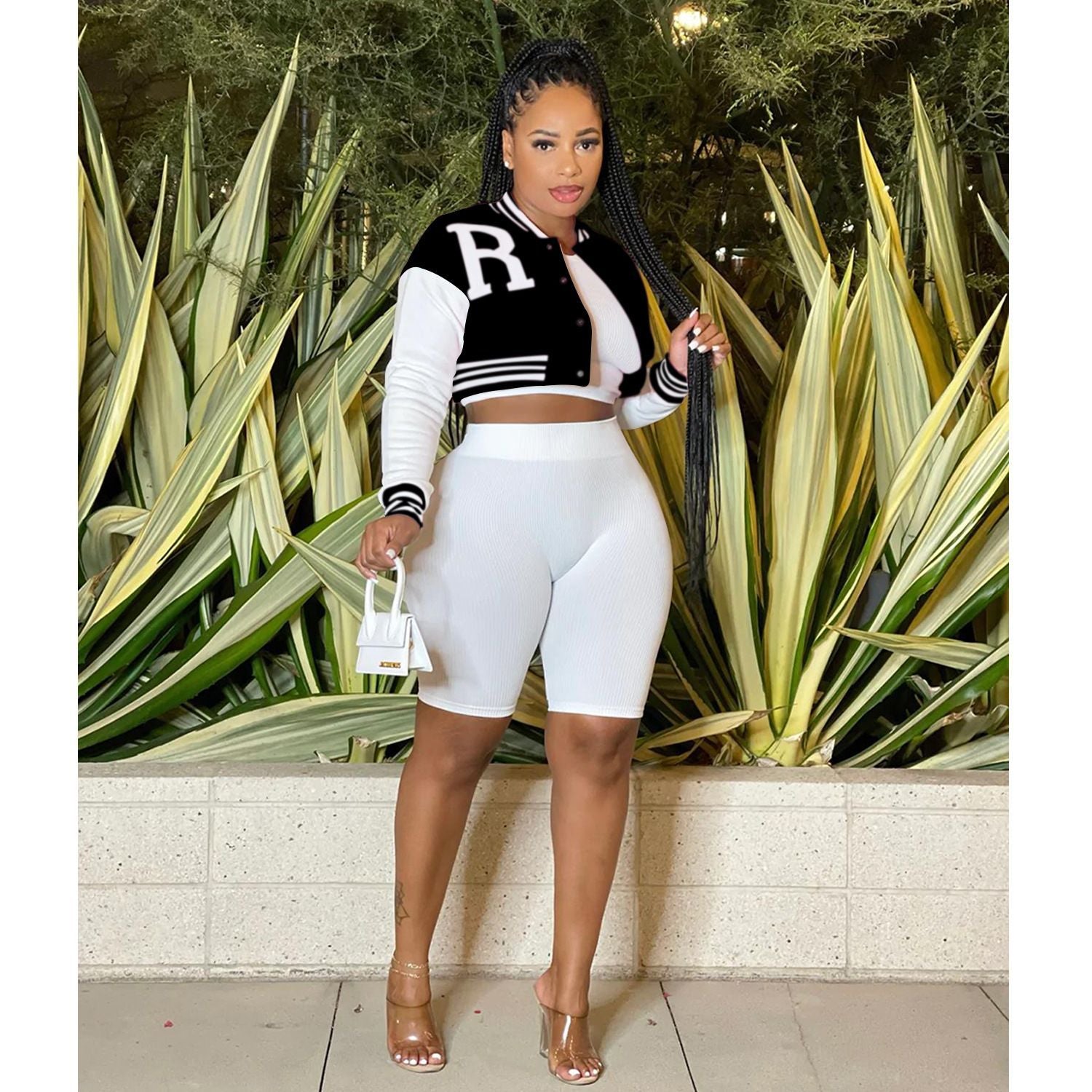 Women's Long-Sleeve Crop Top & Shorts 3-Piece Set