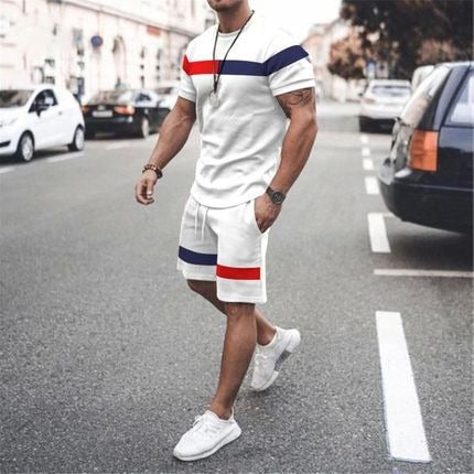 Men's 3D Print Round Neck T-Shirt & Shorts Set