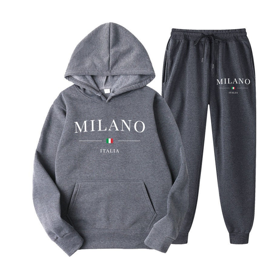 Unisex Fleece-Lined Letter Print Hoodie & Sweatpants Set