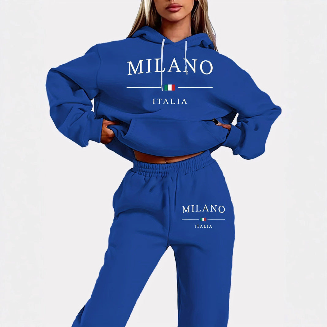 Unisex Fleece-Lined Letter Print Hoodie & Sweatpants Set