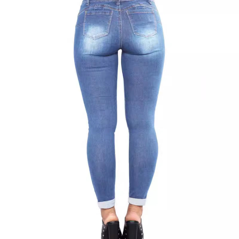 Women's Mid-Rise Elastic Waist Skinny Jeans