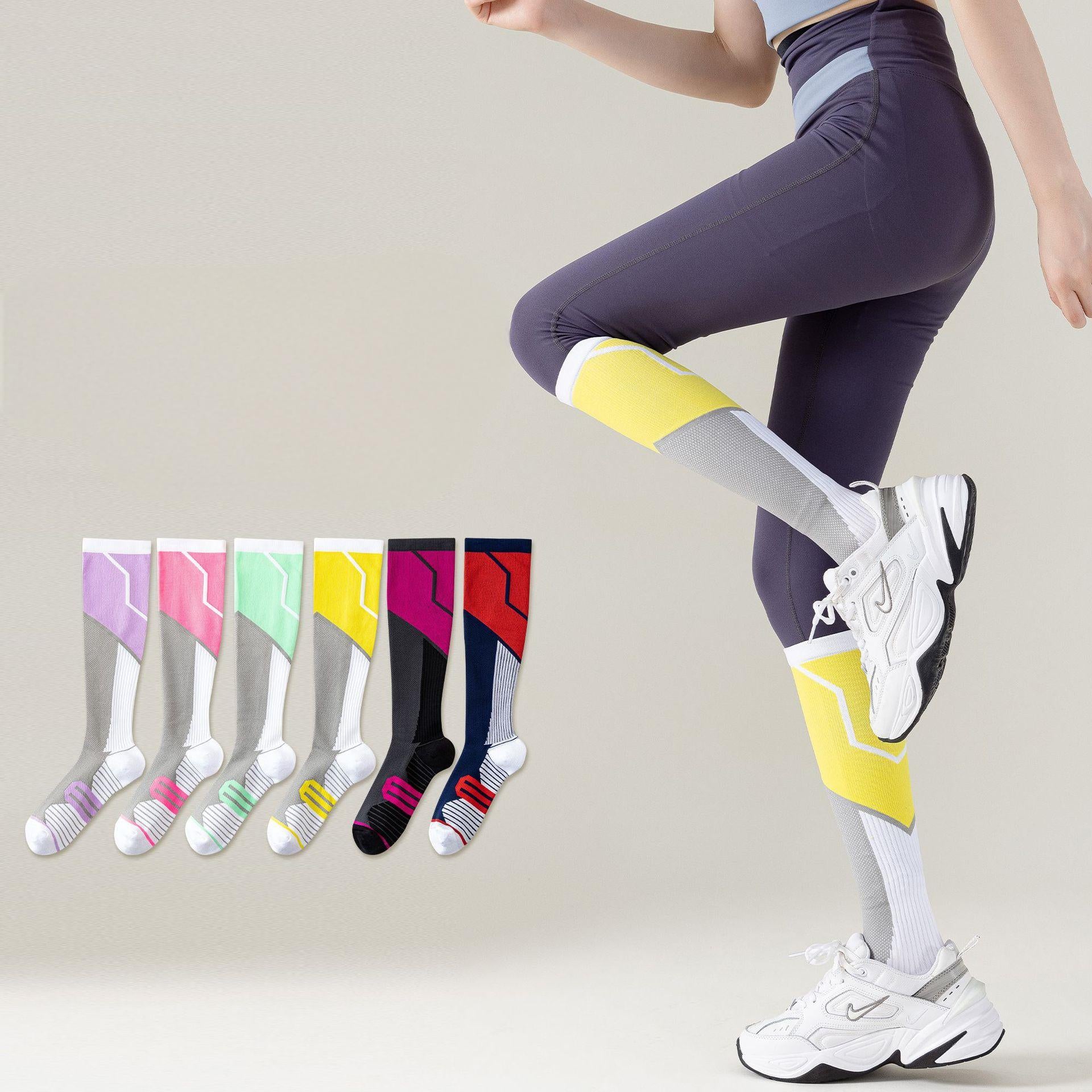 Women's Gradient Compression Socks – Long Tube Fitness & Skipping Rope Calf Socks