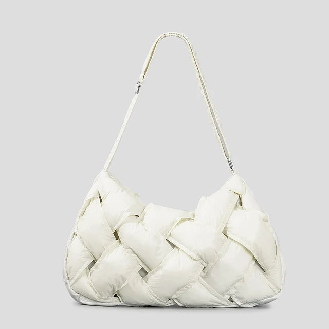 Women's Woven Padded Puffer Shoulder Tote Bag