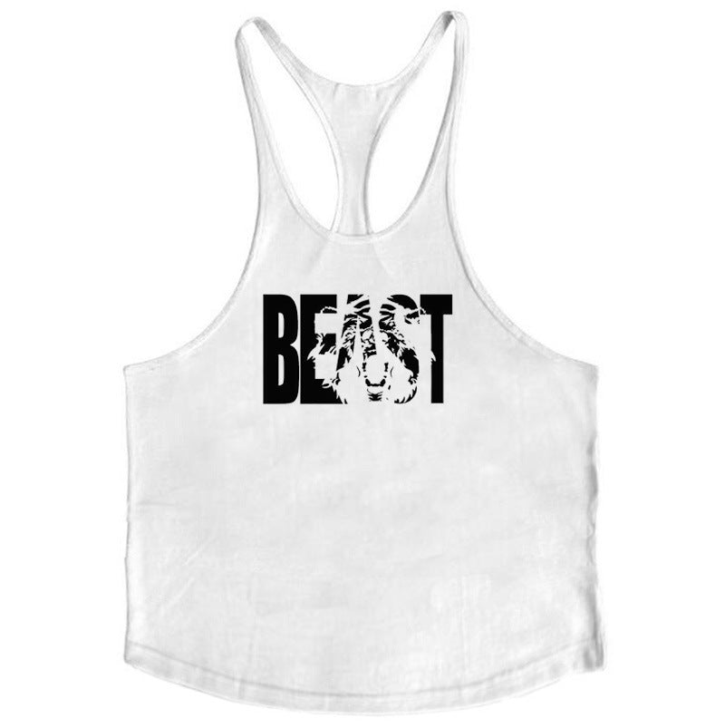 Men's Letter Print Cotton Fitness Vest — Slim I-Shape Tank Top