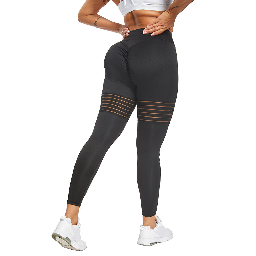 Women's Mesh Splicing Pleated Yoga Pants — Breathable Fitness Leggings