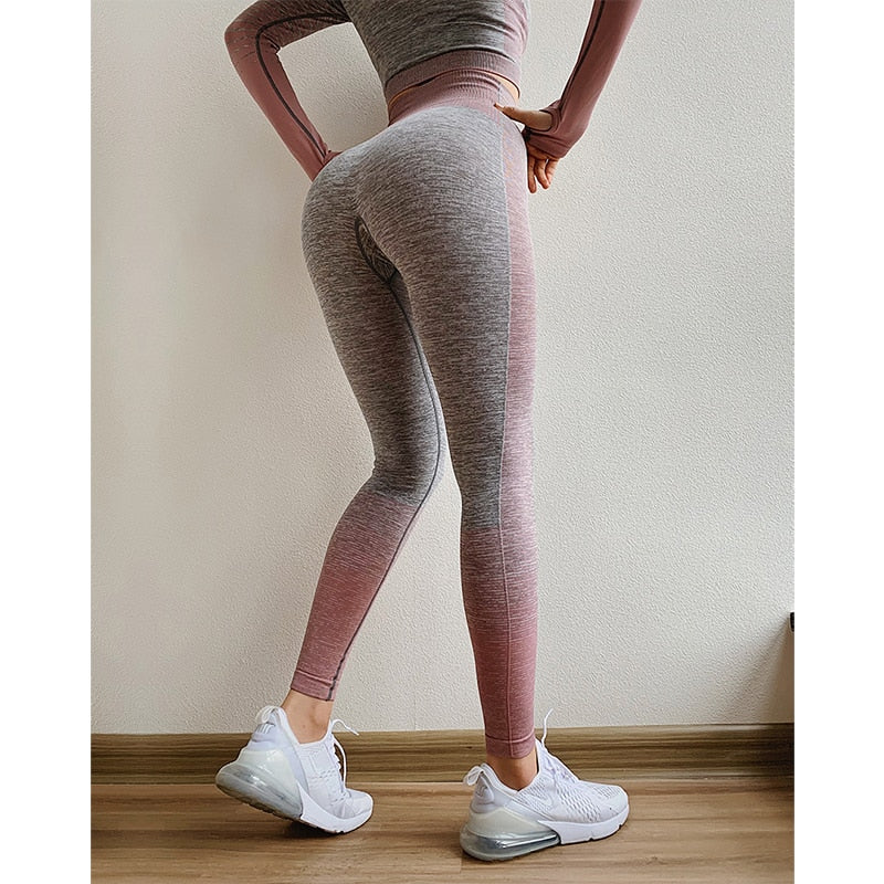 Women's Seamless Long-Sleeve Crop Top & Leggings Set – 2-Piece Yoga & Gym Activewear