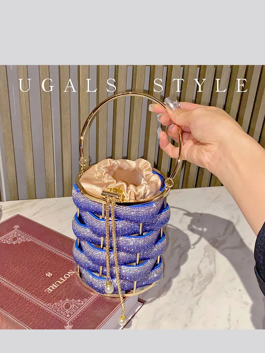 Woven Crystal Rhinestone Bucket Bag