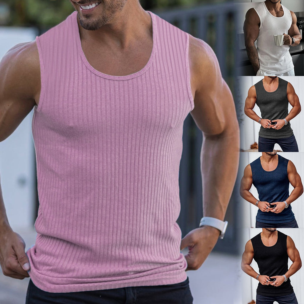 Men's Vertical Stripe Knit Sports Tank Top – Sleeveless Fitness Vest