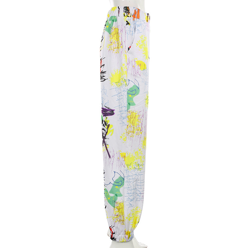 Women's Graffiti Print Baggy Cargo Jogger Pants