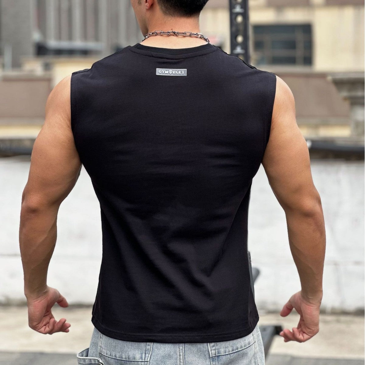 Men's Heavyweight Cotton Wide Shoulder Sleeveless Vest — Fitness Running Sport Top