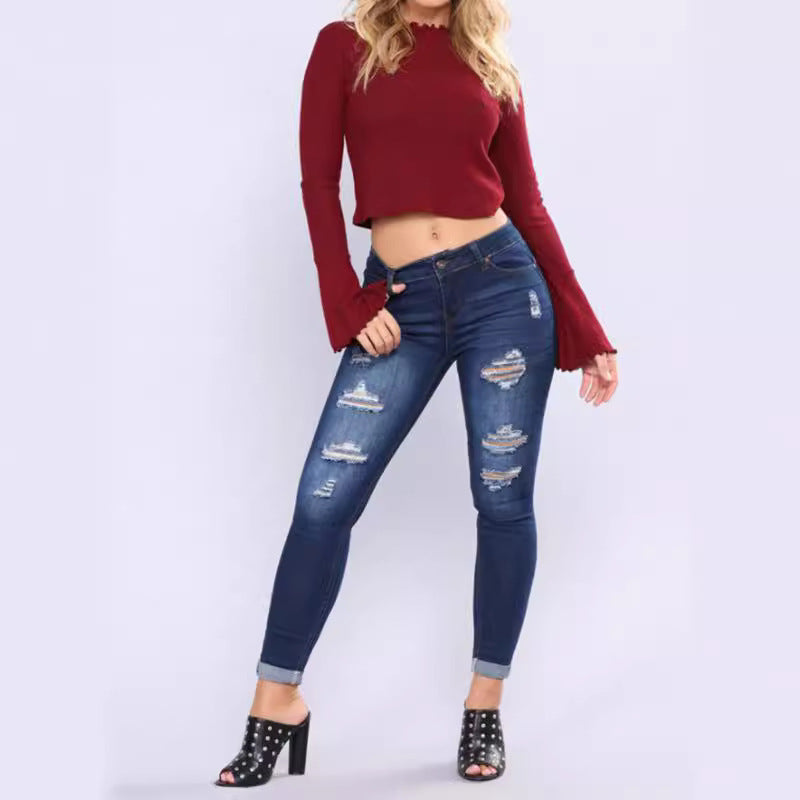 Women's Mid-Rise Elastic Waist Skinny Jeans