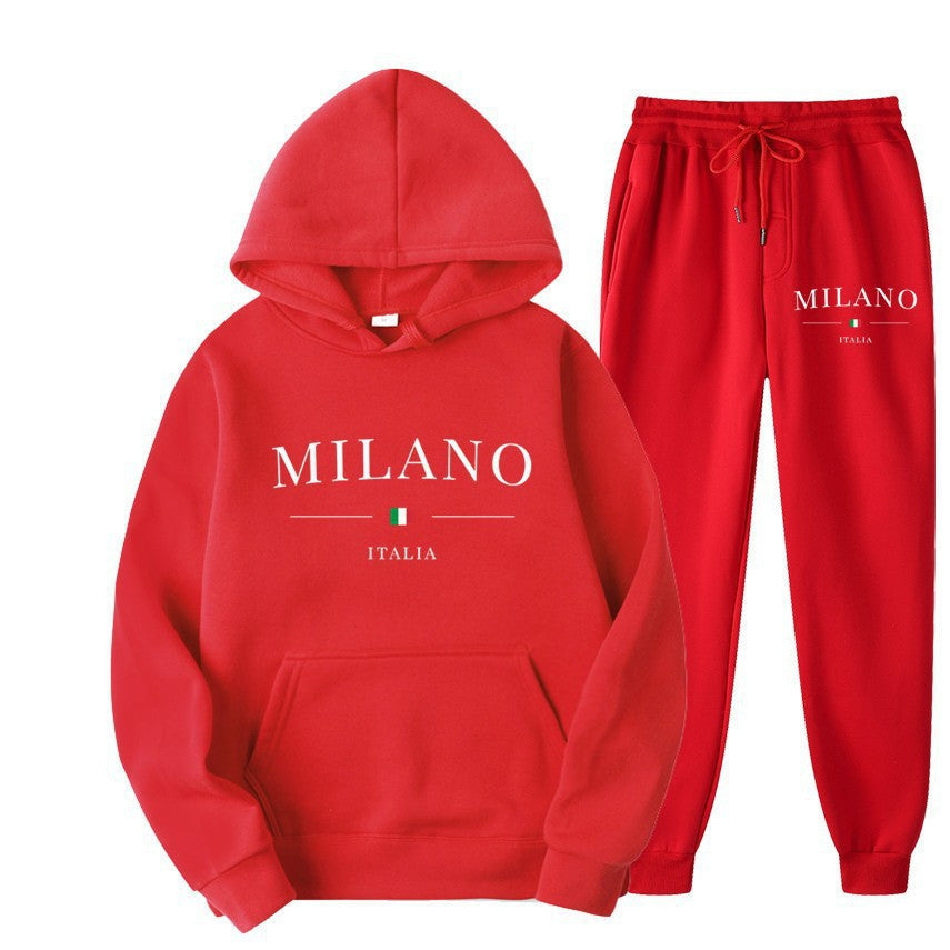 Unisex Fleece-Lined Letter Print Hoodie & Sweatpants Set