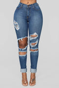Women's Skinny Fit Ripped Water Washed Denim Jeans