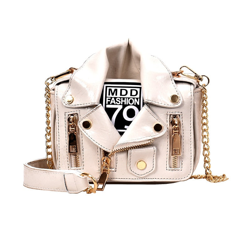 Women's Rivet Chain Motorcycle Shoulder Bag – Leather Messenger Bag