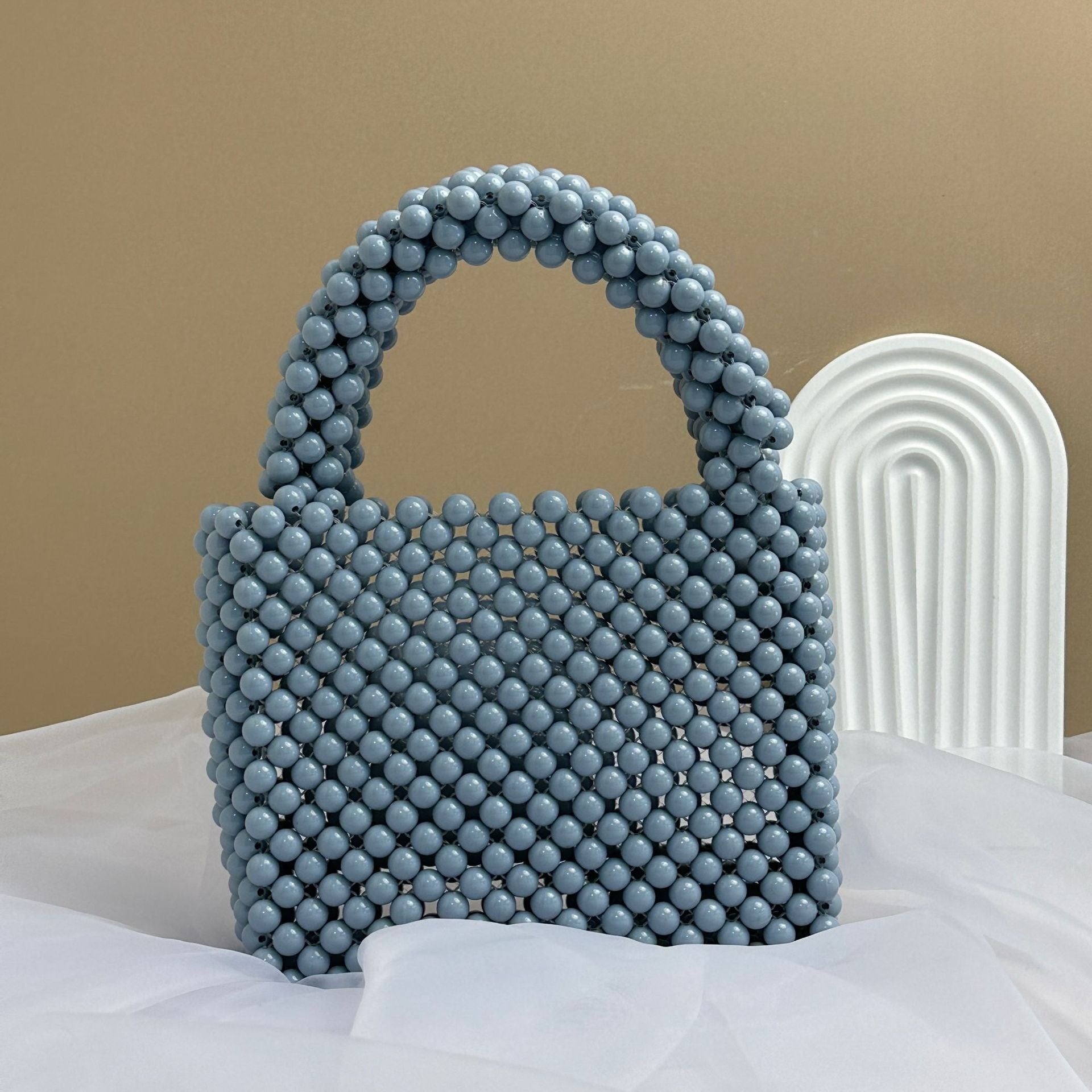 Solid Colour Beaded Handbag