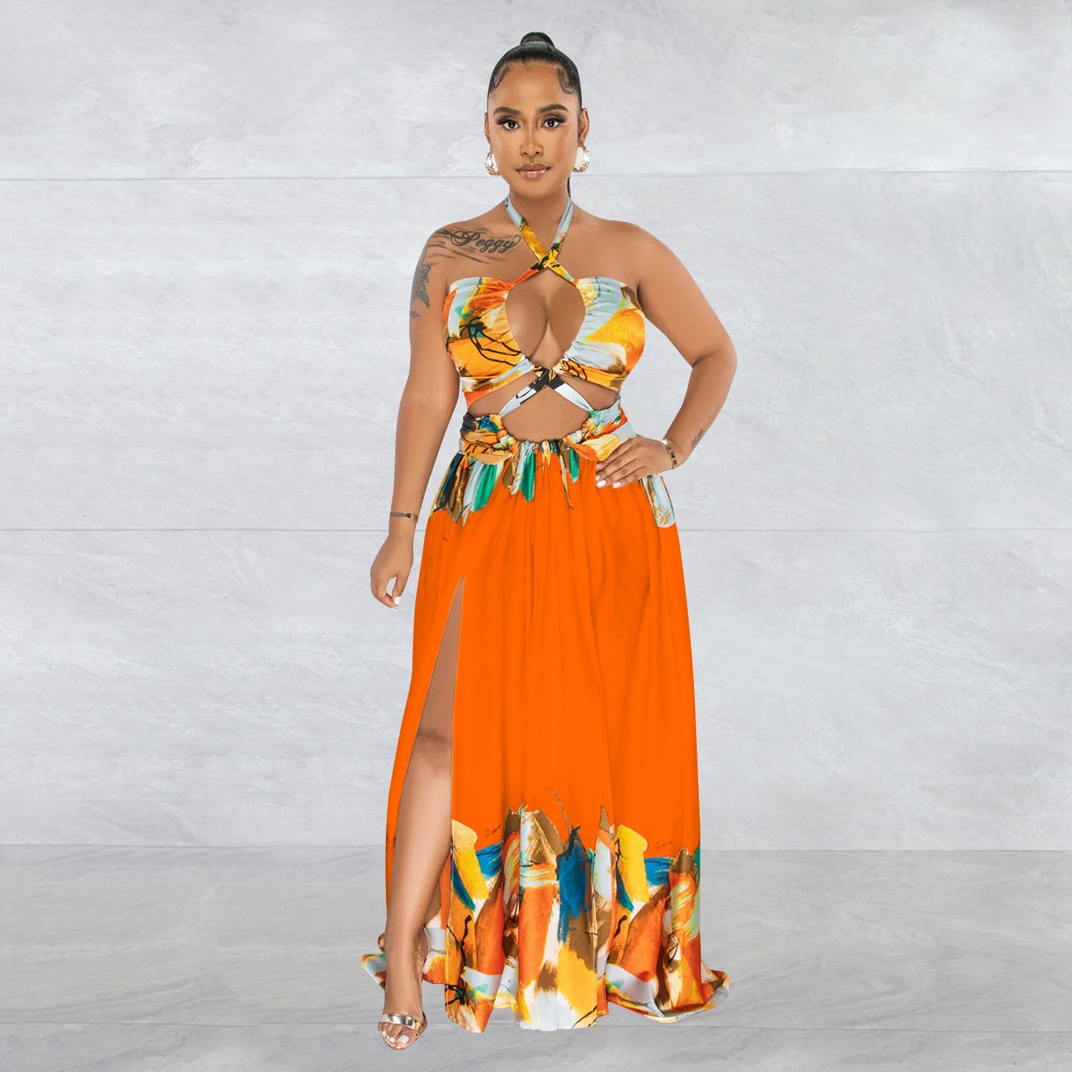 Women's Tie-Front Sleeveless Printed Wrap Midi Dress