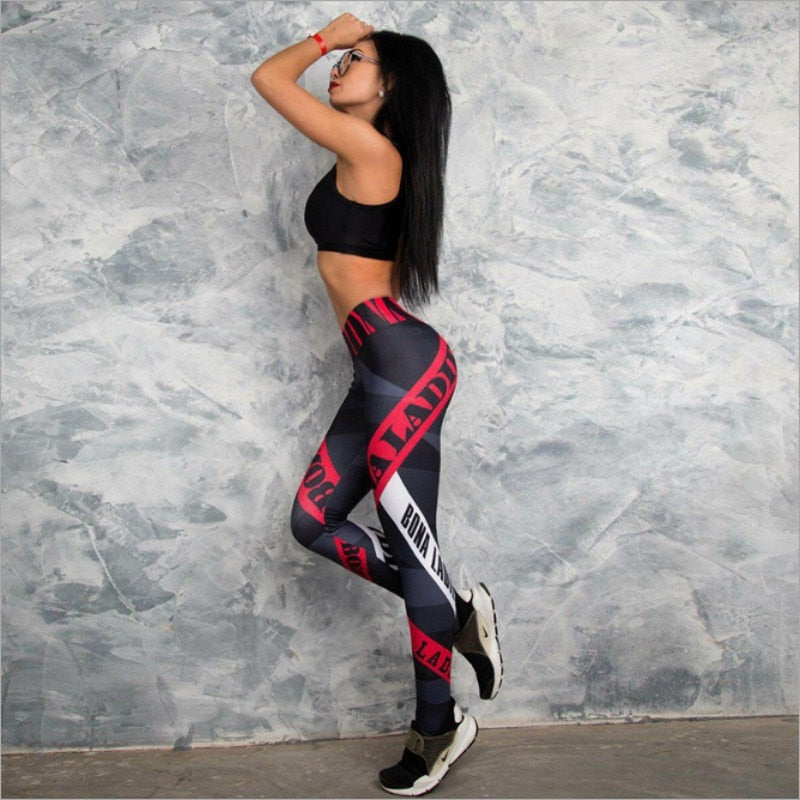 Women's High Waist Fitness Leggings — Elastic Patchwork Workout Jogger Pants