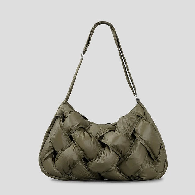 Women's Woven Padded Puffer Shoulder Tote Bag